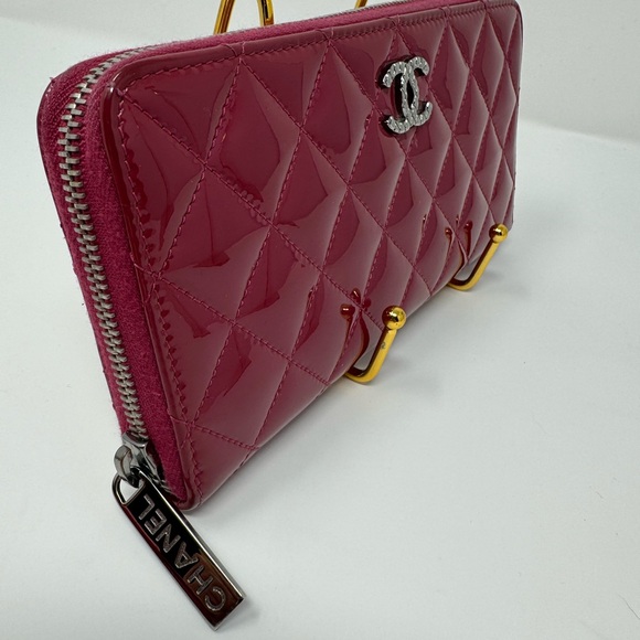 💯Authentic CHANEL Patent Quilted blush Pink Brilliant Zip around Long wallet - Picture 2 of 6